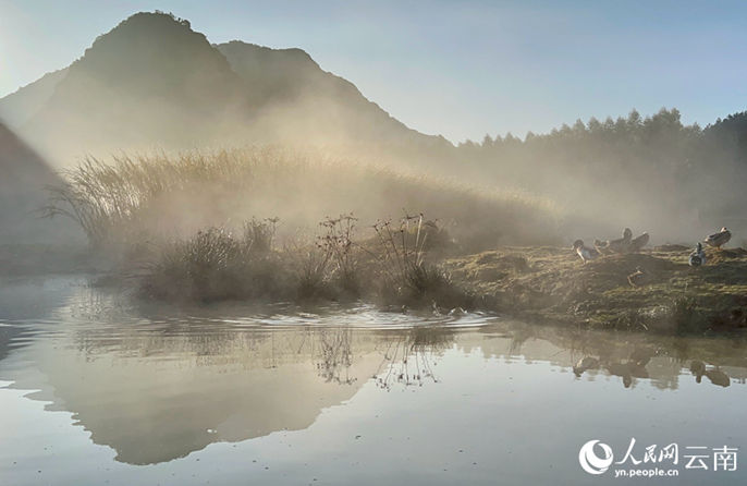 สวย! ทัศนียภาพยามเช้าในฤดูหนาวของอำเภอหนิงเอ่อร์ดูคล้ายภาพวาดหมึกจีน