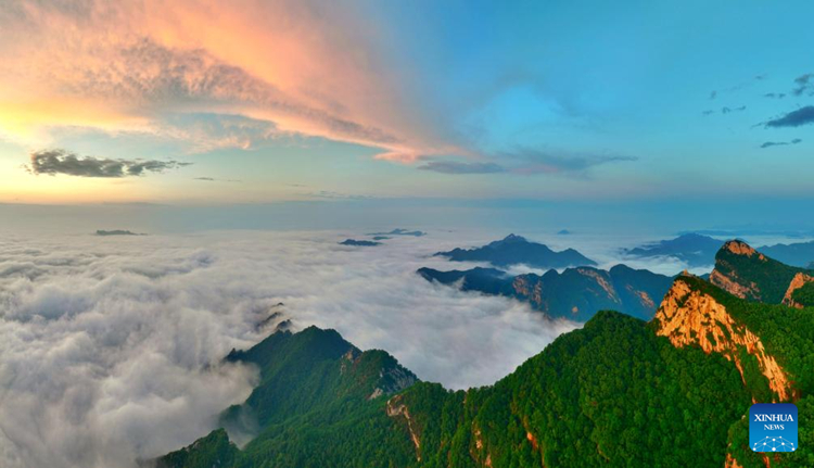 อุทยานแห่งชาติอู่เยว่จ้ายในเมืองสือเจียจวง มณฑลเหอเป่ย ทางตอนเหนือของจีน ภาพถ่ายทางอากาศ เมื่อวันที่ 3 กรกฎาคม 2567 (ซินหัว)